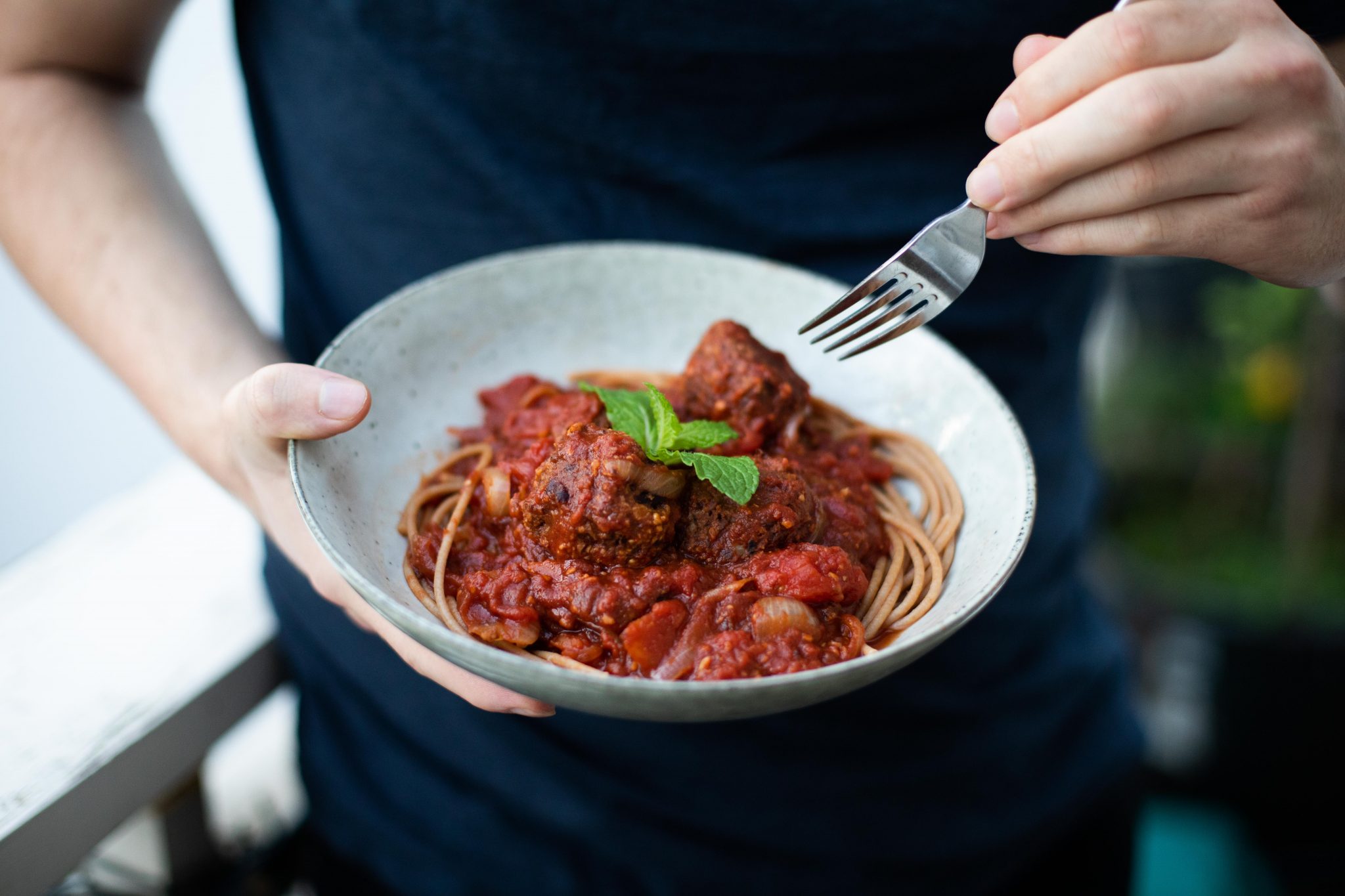Vegan spaghetti and ‘meatballs’