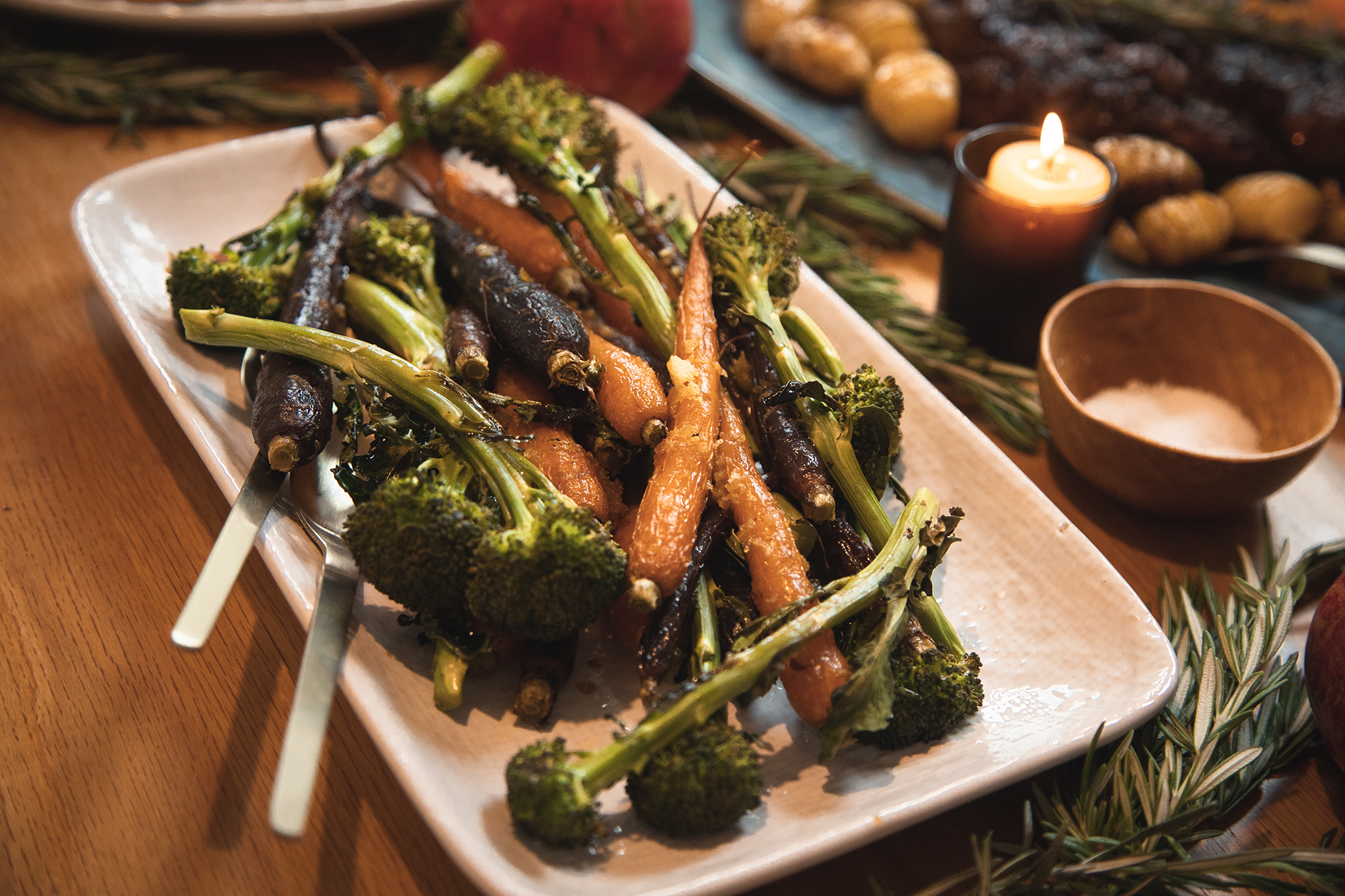 Lemon roasted baby carrots and broccolini
