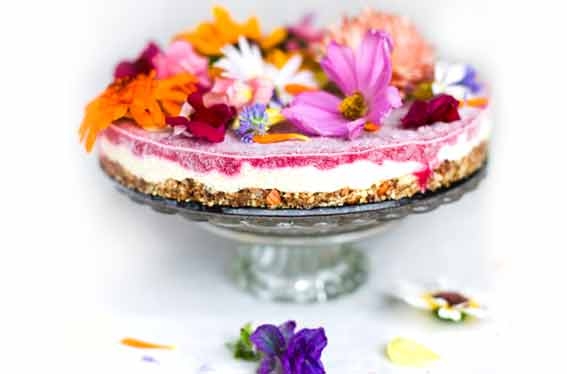 Raw Pomegranate raspberry cashew cake