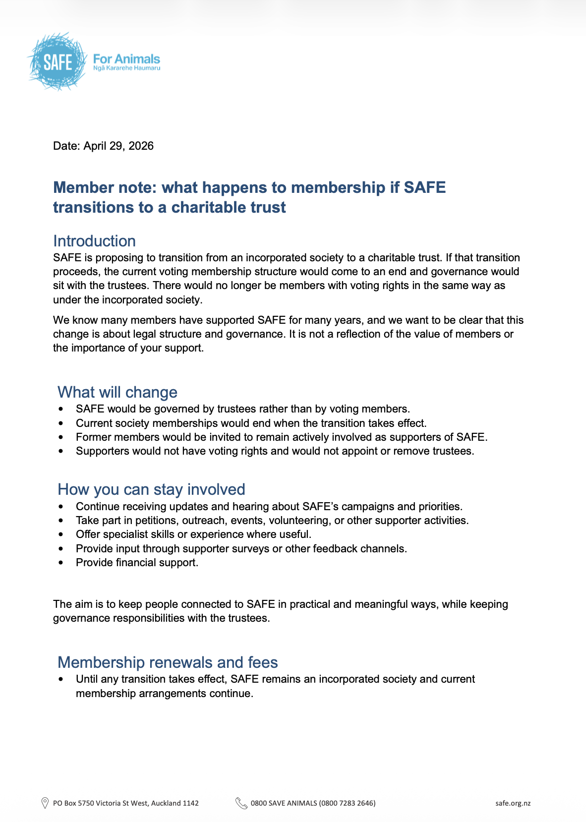 Member note
