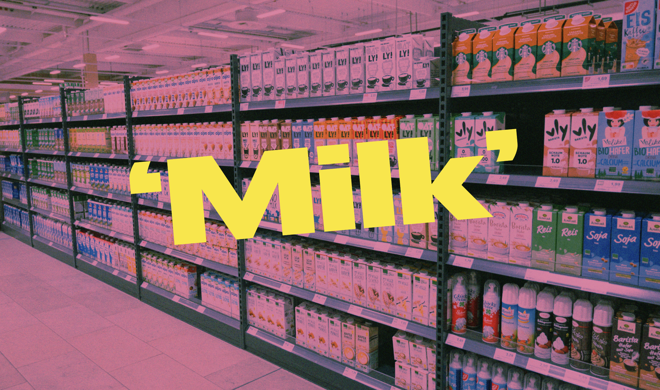 In the UK and Europe, the dairy industry is fighting to control the word ‘milk’. European supermarket, vegan product labelling.